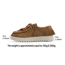 Women's New Casual Shoes, Suede Bohemian Style Loafers, Fringe Decor Lace-Up Thick Sole Sneakers - Ginger - View 8