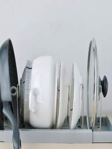 1pc Stainless Steel Pot Holder Rack, Kitchen Countertop Organizer For Pots, Pans, Lids, Cutting Boards - Multicolor - View 1