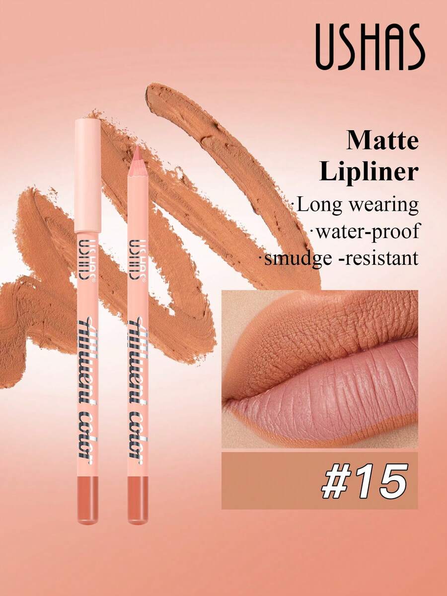 USHAS哑光唇线笔，14种颜色可选，勾勒完美唇形，轻松打造精准唇妆，是唇膏的理想搭档，新手必备美妆工具，美容专家推荐，24小时防晕染