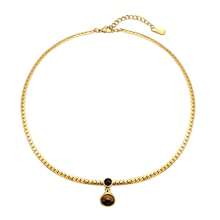 1pc Elegant Gold-Plated Tiger Eye Stone Pendant Necklace, Suitable For Women's Daily Wear - Gold - View 1