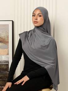 1pc Women's Simple Classic Solid Color Elegant Casual Edged Scarf, Premium Knit Fabric Viscose Jersey Hijabs Scarf, Long Turban Style Headscarf, Suitable For Daily Life, Outings And Gatherings - Multicolor - View 5