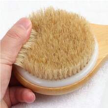 100%天然鬃毛身体刷，长木柄，防滑干刷去角质磨砂按摩工具，适用于身体去角质、排毒和按摩