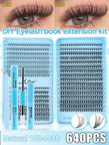 MEM 640pcs Cluster False Eyelashes, Thick Curly Eyelash Extension Kit, D-Curl 8-16mm Mixed Length, DIY Eyelash Extension Set, DIY Lower Lash Extension Tutorial, Fluffy Soft Individual Lashes, Create Voluminous Natural Y2K Butterfly Makeup, Easy DIY Long-Lasting Eyelash Glue, DIY Makeup Remover, DIY Eyelash Tweezers, Eyelashes, False Eyelashes - màu đen - Xem 2