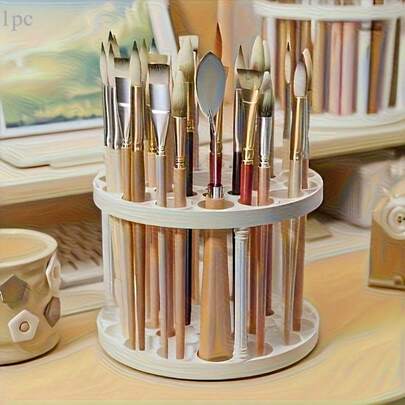 1pc 360° Rotating Brush Holder - Durable PVC, Detachable, Multifunctional, Convenient Storage Box [Desktop Accessory] Suitable For Office, Art Brushes, Pens, Makeup Tools Storage, Makeup Room Decor,Makeup Bag,Travel Essential