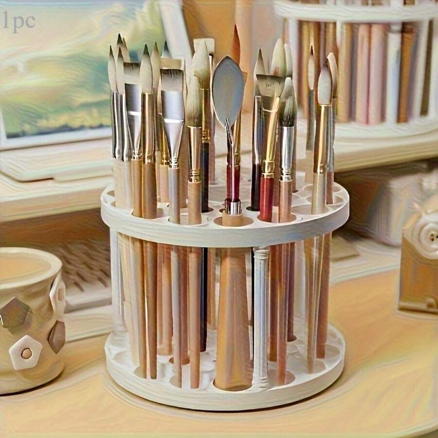 1pc 360° Rotating Brush Holder - Durable PVC, Detachable, Multifunctional, Convenient Storage Box [Desktop Accessory] Suitable For Office, Art Brushes, Pens, Makeup Tools Storage, Makeup Room Decor,Makeup Bag,Travel Essential