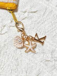 1pc Bohemian Style Gold Letter Keychain With Shell And Starfish Decoration, A-Z Letter Options, Suitable For Holiday And Beach Themes - Multicolor - View 19
