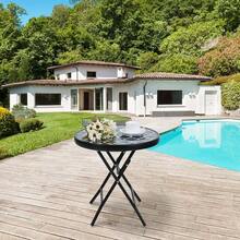 Folding Side Table, Foldable Coffee Table, Outdoor Garden Table, Small Round Patio Table - Black Grid - Black Grid - View 4