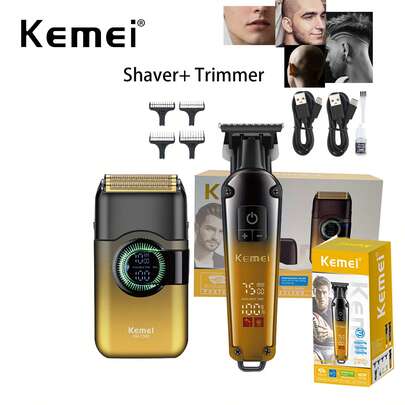 Kemei Bộ máy cạo râu và tỉa tóc điện mới, quà tặng năm mới cho nam giới, máy cạo râu điện thiết kế thời trang, tông đơ tỉa tóc không khe hở 0mm, máy tỉa râu và tóc mai cho nam giới, quà sinh nhật cho bạn trai, KM-1866, máy cạo râu KM-T389.