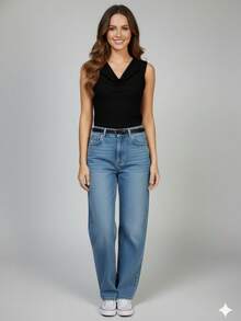 Blusa Feminina Assimétrica Gola Boba Elegante Decote 3 Em 1 | Slim e Plus Size - Preto - Visão 1