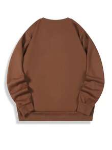 Crew Neck Sweatshirt, Crew Neck Sweater, Women's/Men's Flannel Lined Unisex Plain Winter Blouse - 鏽棕色 - 查看 2
