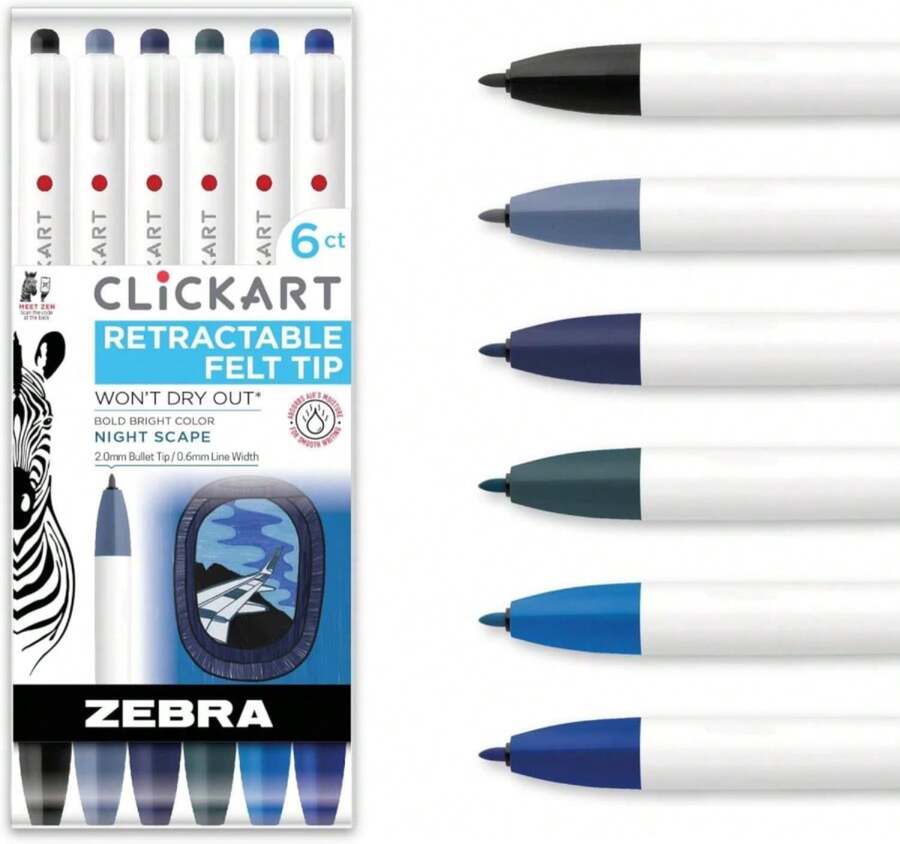 Zebra Pen CLiCKART Retractable Felt Tip Pen, Assorted Ink Colors, 0.6mm Fine Point, Moisture Absorbing To Prevent Drying Out, No Bleed, Ideal For Journaling And Drawing, 36-Pack With Case (69836) - ColorI - 查看 1