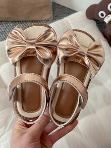 A Pair Of Cute Girls' Flat Sandals With Soft Soles - Featuring A Bow Design, Suitable For Both Playtime And Daily Use - Rose Gold - View 4