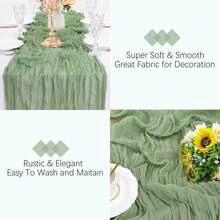 15pcs Sage Green Cheesecloth Table Runner 15 Pack 35" X 120" Boho Gauze Pleated Solid Color Semi-Sheer Lightweight Washable | Christmas Thanksgiving New Year Rustic Wedding Arch Bridal Baby Shower Banquets Reception Center Farmhouse Birthday Anniversary Party Dining Room Dresser Table Centerpiece Home Decor Supplies Sage Green Cheesecloth Table Runner - Green - View 5