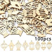 25/100 piezas Siluetas de linterna de Ramadán de madera - Colgantes de madera sin teñir para manualidades DIY, arte islámico, decoración del hogar - Adornos de madera fabricados para celebraciones de Eid Al-Fitr - Multicolor - Ver 10