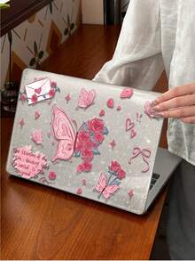 1 Piece, Pink Rose And Butterfly Pattern | Shiny Transparent Acrylic Ultra-Thin Laptop Case | Compatible With Air13 2025/Pro16 M3 M2 | Combines Fingerprint Resistance, Shock Resistance, And Heat Dissipation | An Essential Protective Case For Office And Study.