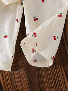 Bộ 2 áo hai dây in họa tiết quả anh đào trắng và quần dài cùng tông cho bé gái, mùa hè - Màu be - Xem 8