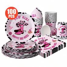 Western Cowgirl Themed Disposable Plates, Napkins, Cups - One-Time Party Supplies Set, Fits 25 Guests, Disposable Paper Plates Party Tableware Suitable For Birthday, Wedding, Theme Party, Family Picnic - Multicolor - View 1