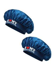 1/2pcs Silk Hair Bonnet For Couple Printed I LOVE MY Girl /Boy Friend Black Wide Brimmed Basic Satin Bonnet Valentine's Day Valentines - Multicolor - View 7