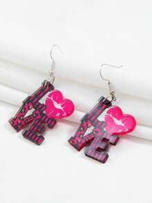 1 Pair Fashionable New LOVE Letter Heart Earrings, Leopard Print Lip Print Earrings For Women, Romantic Accessories, Personalized Earrings, Bridal Earrings