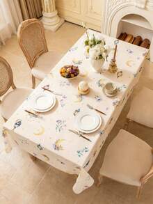 1pc Elegant Beige Rectangular Tablecloth, Featuring Colorful Lanterns, Floral Patterns And Golden Moon Design, Machine Washable, Suitable For Dining Table, Coffee Table, Kitchen, Dining Room, Living Room, Parties, Celebrations, Festivals, Gifts - Multicolor - View 12
