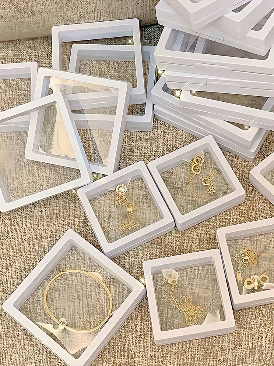 透明PE膜首饰包装盒，防水防氧化便携式首饰盒，适用于戒指、耳环、项链、耳夹等，3D独立悬浮框膜，适合日常使用、家居装饰、公寓装饰、浴室用品、户外旅行必备、返校用品。