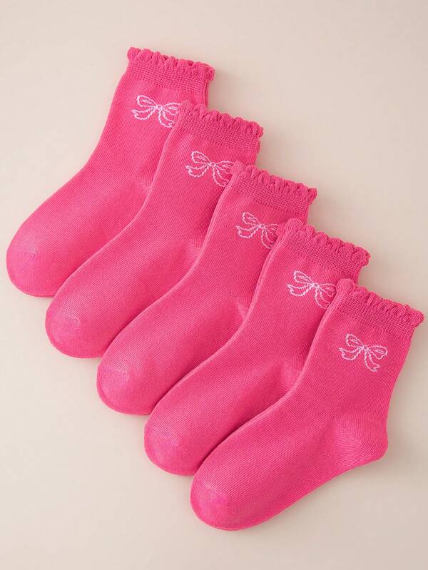 1/5 Paar Kinder/Mädchen Preppy Stil Knöchelsocken, mit süßer Schleifenverzierung, modisch & vielseitig, bequem & atmungsaktiv, feuchtigkeitsableitend, geruchshemmend, geeignet für Schüler, Campusleben, Lässig, Sport, Schulanfang, Frühling/Sommer