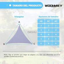 6x6x6m Triangle Sun Shade Sail with D-Rings & Ropes, Heavy-Duty UV Block Shade Cloth for Outdoor Patio Garden Terrace (Gray) - Gris - Ver 3