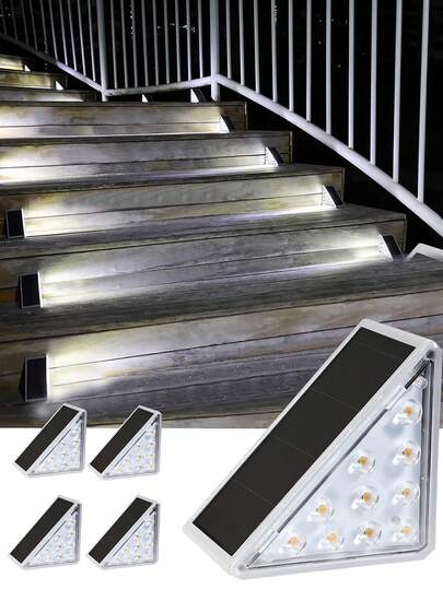 2/6 pièces Lumières solaires triangulaires d'extérieur, Lumières solaires d'escalier, Lumières solaires de paysage, 10 ampoules LED, IP65 étanche. Convient pour la cour, la villa, le balcon, le jardin, les escaliers, la rue et autres éclairages décoratifs d'extérieur