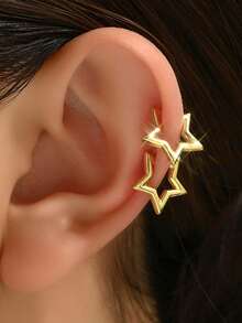 1 Pair Fashionable High-End Star Clip-On Earrings, Geometric Design For Women Without Pierced Ears - Star - View 1