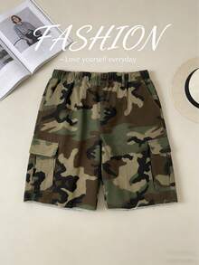 Plus Size European & American Style Camouflage Elastic Waist Loose Casual Comfortable Multi-Pocket Shorts - xanh quân đội - Xem 6