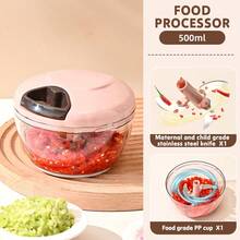 Procesador de alimentos manual de 500 ml, picadora de verduras, picadora de ajo portátil con cuerda, cortador de cebolla para verduras, jengibre, frutas - Azul 500ml - Ver 9