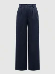 SMILE CHIC 复古高腰西装裤，适合春夏穿着，宽松显瘦垂坠面料，轻盈透气直筒阔腿裤，休闲通勤户外日常百搭。 - 寶藍色 - 查看 9