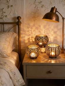 金属铁艺镂空花卉烛台，创意桌面装饰品，烛台灯，氛围摆件，适用于家居装饰、卧室、门厅、客厅，创意摆件，节日礼物，派对氛围营造器，情人节礼物，烛台套装 - 彩色 - 查看 3