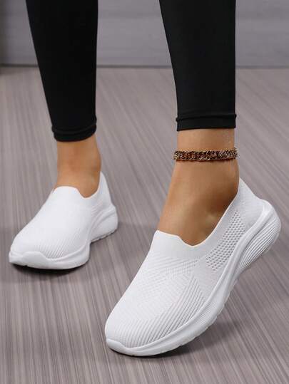 Pure White Nurse Shoes For Women Women's Casual Slip-On Sports Shoes, Mesh Breathable Slouchy Shoes Comfortable Loose Mother Shoes Solid Color Work Shoes, Lightweight Running Shoes Plus Size Women's Shoes, Suitable For All Seasons Slip-On Travel Shoes