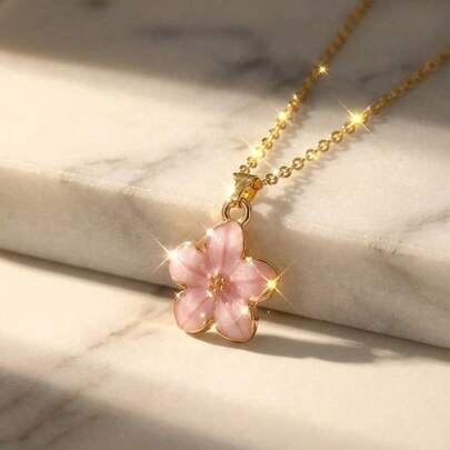 Collar con colgante de 5 flores, cadena de acero inoxidable, de moda y lindo, adecuado para la calle, fiestas, viajes, playa, uso diario, también es un gran regalo