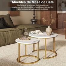 Mesa de Centro Redonda Nido, Juego de 2 Mesa de Centro para Sala, Mesa de Centro Minimalista Fácil de Montar, Adecuada para Sala de Estar, Oficina, Balcón(Grano Madera Mármol Blanco) - Grano Madera Mármol Blanco - Ver 7