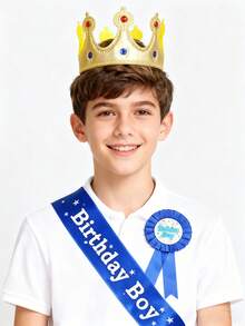 3pcs Happy Birthday Shoulder Strap, Crown Hat Princess Birthday Party Decorations, Perfect For Boys And Teens Birthday Parties, Ideal Choice For Teen Birthday Parties - Multicolor - View 1