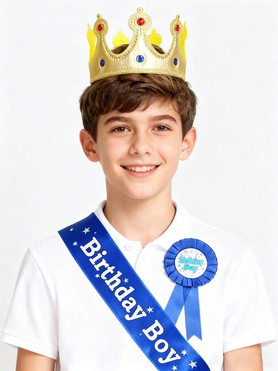 3pcs Happy Birthday Shoulder Strap, Crown Hat Princess Birthday Party Decorations, Perfect For Boys And Teens Birthday Parties, Ideal Choice For Teen Birthday Parties - Multicolor - View 1