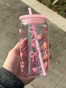 16盎司优雅粉色塑料杯，复古粉色蝴蝶结设计水瓶 - 非常适合盛装冰咖啡、果汁、冰沙和汽水，复古饮水容器，适合女性和女孩，是夏季户外活动、海滩、婚礼、办公室等场合的必备单品。 - 粉色 - 查看 6