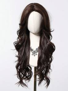 [1pc Curly Wave High-Temperature Fiber Wig] 1pc Elegant Curly Wave High-Temperature Fiber Wig For Women, 150% Density Rose Net Cap, Fashion Matte Finish Cosplay Style, No Lace Full Wig - Dark Brown - View 2