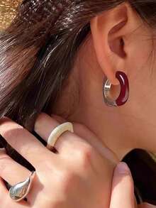 1 Paar vintage französische elegante geometrische minimalistische Design Burgunder Emaille Tropfen Ohrringe, geeignet für Damen für den täglichen, lässigen und festlichen Gebrauch - Bordeaux - Übersicht 4