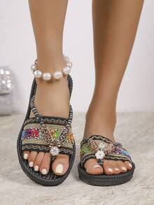 Women's Fashion Round Toe Flip Flops, Vacation Beach Sandals - Color - View 5