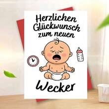 1pc Humorous Greeting Card With Envelope - "Crying Baby & Clock" Design, Clean White Scene, Perfect For New Parents, Ideal For Lighthearted Baby Shower Moments, Baby Greeting Card|Playful New Parent Theme Card|Paper Greeting Card - Multicolor - View 3
