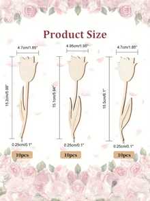 12pcs/24pcs/30pcs Wooden Flower Decor Pieces, Rose Design And Spring Floral Theme. These Decorative Pieces Can Be Used To Make Wooden Holiday Gifts, Suitable For Christmas, New Year, Thanksgiving, Easter, Valentine's Day, Birthday, Wedding Party Decoration, Home Decor, Outdoor Decor, And Also As Craft Supplies. - Multicolor - View 2