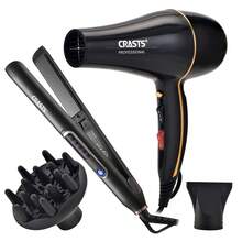 CRASTS Professional Hair Dryer & Straightener Set, High-Power Hair Dryer, Hair Stylist Salon Use, Hair Straightener, 2-In-1 Styling Set, Hair Dryer & Straightener Gift Set - Black - View 13