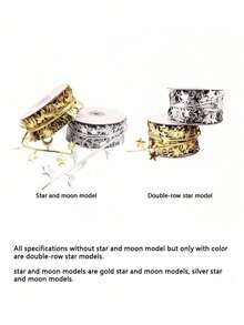 1Rolls 5M Golden Star Garland Spool,Festival Decorative Ribbon, For Crafting, Christmas Gift Wrapping, And Valentine's Day Decorations,Fashionable Ribbon Jewelry Gift Box Packaging Ribbon Daily Decoration Valentine Day,Perfect For DIY Projects. - Multicolor - View 5