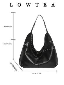 low tea 1 Stück einfarbige PU-Leder Umhängetasche mit Magnetverschluss für Frauen, Hobo-Stil Henkeltasche, geeignet für Reisen, Einkaufen, Dates, Arbeit, Geschäft, Pendeln, Geschenk für Frauen - Schwarz - Übersicht 3