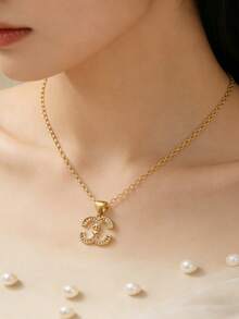 MTOW 优雅法式字母吊坠项链，奢华时尚精致女士吊坠项链 - 金色 - 查看 3