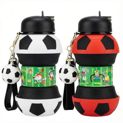 Copa Mundial 2026 | Botella de agua plegable de 550ml con diseño de animal lindo, botella deportiva de silicona a prueba de fugas con pajita para viajes, entrenamiento de fútbol, senderismo al aire libre | Regalo para niños, niños, niñas, adolescentes (cumpleaños, Navidad, Pascua, Halloween)
