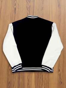 Men's Casual Graffiti Print Fleece Baseball Jacket, Varsity Bomber Coat, Boyfriend Gift, Unisex, Spring/Autumn - Black - View 3